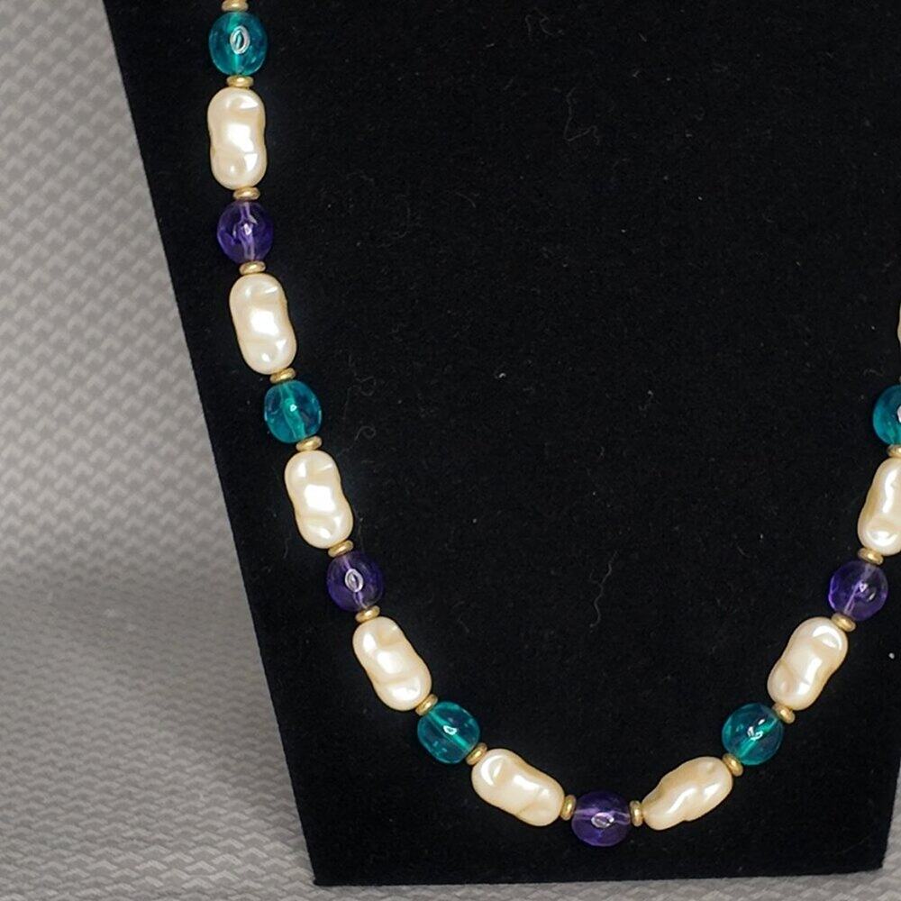 TRIFARI TM Vintage Faux Baroque Pearl Necklace with Turquoise & Purple Beads - Picture 3 of 10